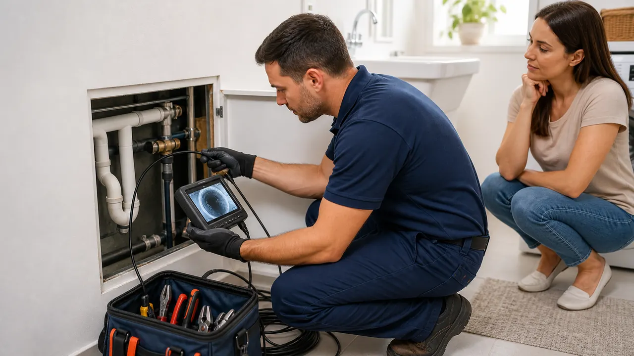 desentupidora de canos em Londrina usando câmera e cabo para diagnosticar tubulação